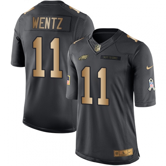 Men's Nike Philadelphia Eagles 11 Carson Wentz Limited Black/Gold Salute to Service NFL Jersey