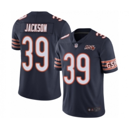 Men's Chicago Bears 39 Eddie Jackson Navy Blue Team Color 100th Season Limited Football Jersey