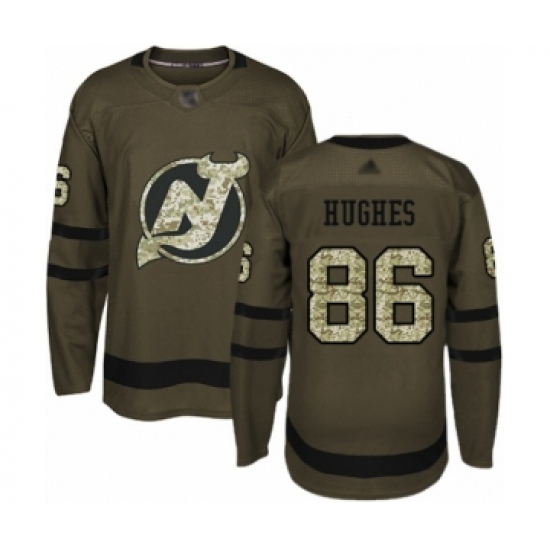 Men's New Jersey Devils 86 Jack Hughes Authentic Green Salute to Service Hockey Jersey