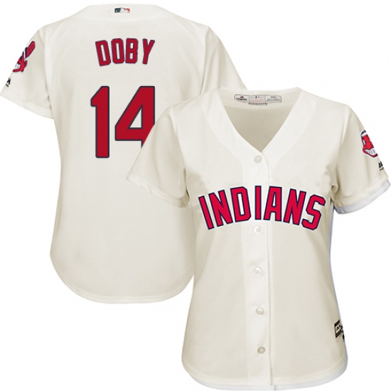 Women's Majestic Cleveland Indians 14 Larry Doby Replica Cream Alternate 2 Cool Base MLB Jersey