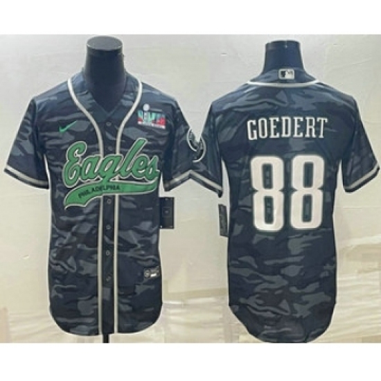 Men's Philadelphia Eagles 88 Dallas Goedert Grey Camo With Super Bowl LVII Patch Cool Base Stitched Baseball Jersey