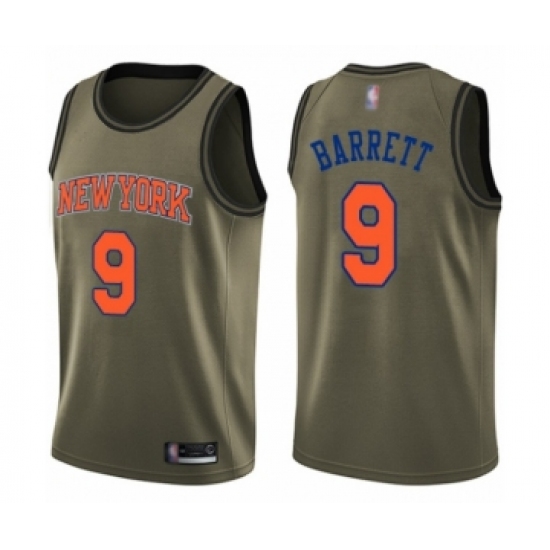 Men's New York Knicks 9 RJ Barrett Swingman Green Salute to Service Basketball Jersey