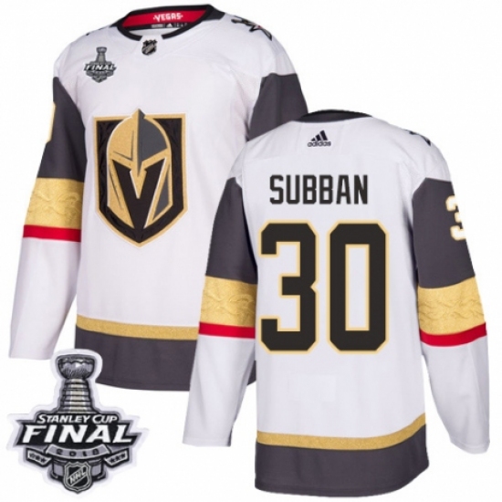 Men's Adidas Vegas Golden Knights 30 Malcolm Subban Authentic White Away 2018 Stanley Cup Final NHL Jersey