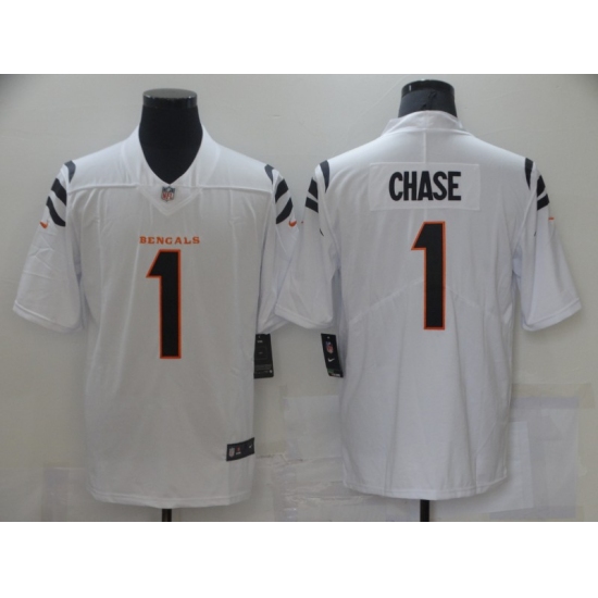 Men's Cincinnati Bengals 1 Ja'Marr Chase Nike White 2021 NFL Draft First Round Pick Limited Jersey