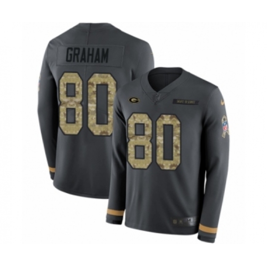 Men's Nike Green Bay Packers 80 Jimmy Graham Limited Black Salute to Service Therma Long Sleeve NFL Jersey