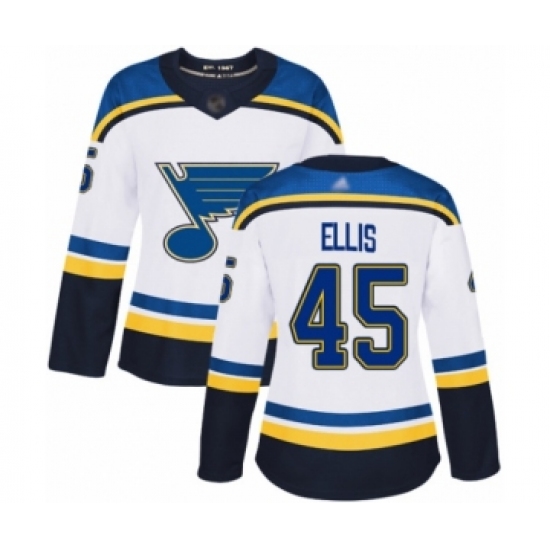 Women's St. Louis Blues 45 Colten Ellis Authentic White Away Hockey Jersey