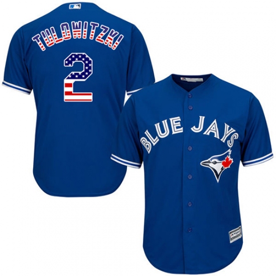 Men's Majestic Toronto Blue Jays 2 Troy Tulowitzki Replica Royal Blue USA Flag Fashion MLB Jersey