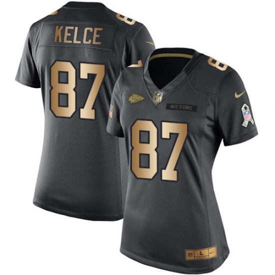 Women's Nike Kansas City Chiefs 87 Travis Kelce Limited Black/Gold Salute to Service NFL Jersey