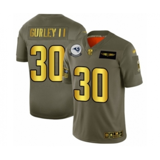 Men's Los Angeles Rams 30 Todd Gurley Olive Gold 2019 Salute to Service Limited Player Football Jersey