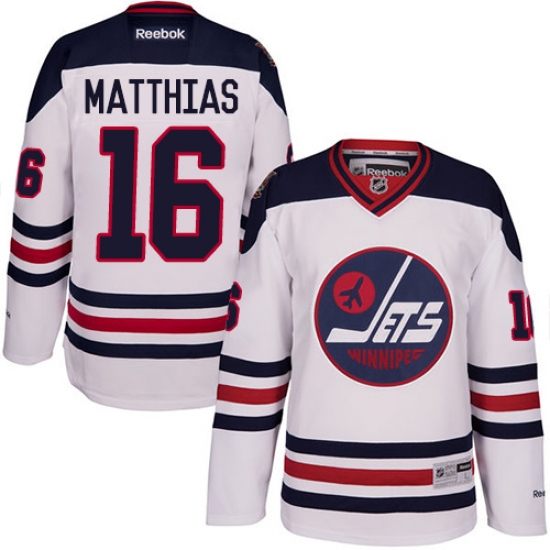 Men's Reebok Winnipeg Jets 16 Shawn Matthias Authentic White 2016 Heritage Classic NHL Jersey
