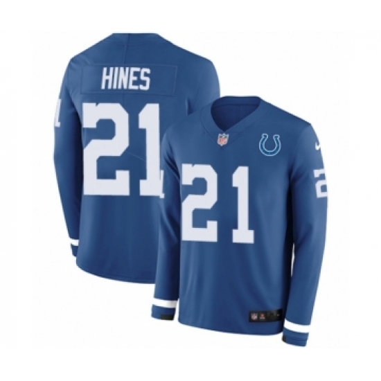 Youth Nike Indianapolis Colts 21 Nyheim Hines Limited Blue Therma Long Sleeve NFL Jersey