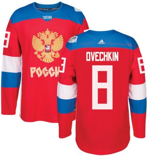 Men's Adidas Team Russia 8 Alexander Ovechkin Authentic Red Away 2016 World Cup of Hockey Jersey