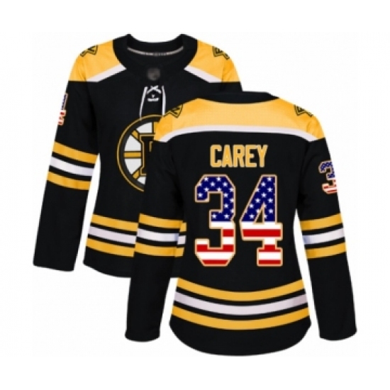 Women's Boston Bruins 34 Paul Carey Authentic Black USA Flag Fashion Hockey Jersey