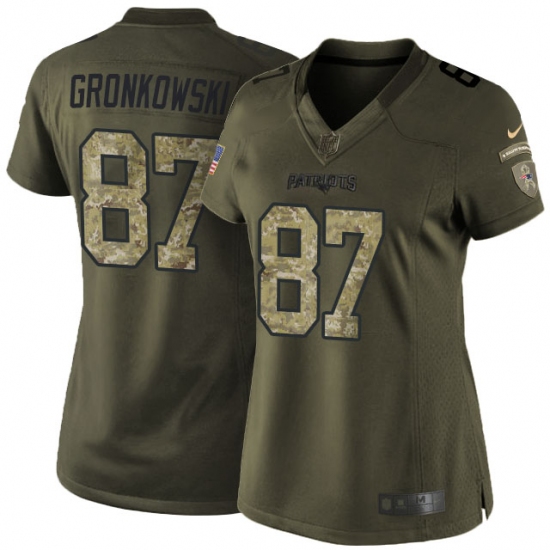 Women's Nike New England Patriots 87 Rob Gronkowski Elite Green Salute to Service NFL Jersey