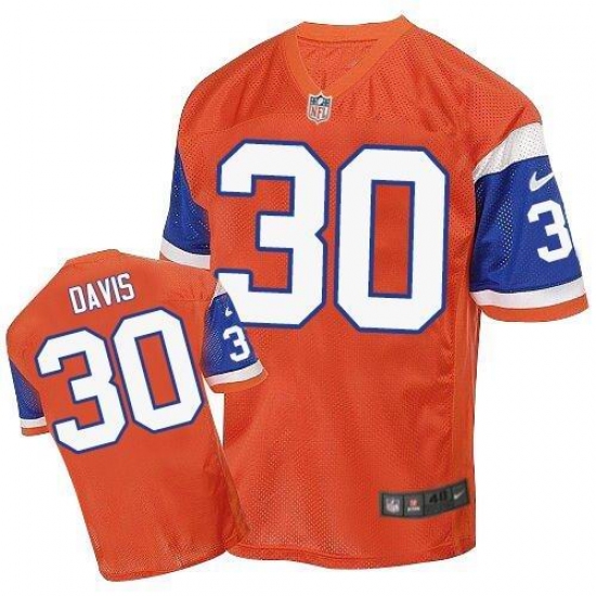 Men's Nike Denver Broncos 30 Terrell Davis Elite Orange Throwback NFL Jersey