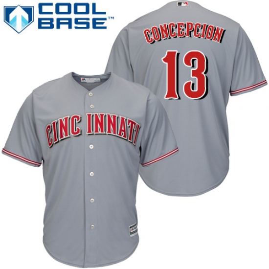 Youth Majestic Cincinnati Reds 13 Dave Concepcion Authentic Grey Road Cool Base MLB Jersey