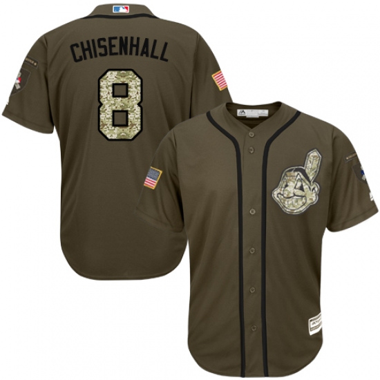 Men's Majestic Cleveland Indians 8 Lonnie Chisenhall Replica Green Salute to Service MLB Jersey