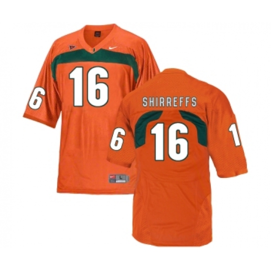 Miami Hurricanes 16 Evan Shirreffs Orange College Football Jersey