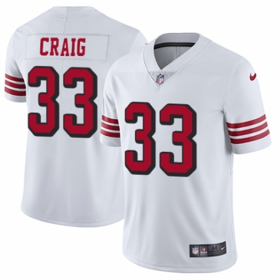 Men's Nike San Francisco 49ers 33 Roger Craig Elite White Rush Vapor Untouchable NFL Jersey