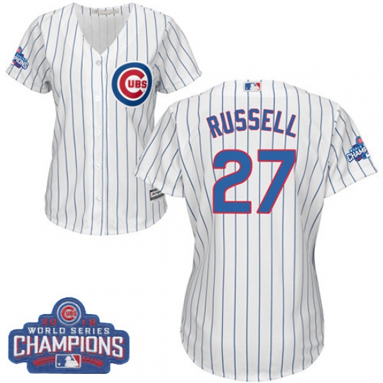 Women's Majestic Chicago Cubs 27 Addison Russell Authentic White Home 2016 World Series Champions Cool Base MLB Jersey