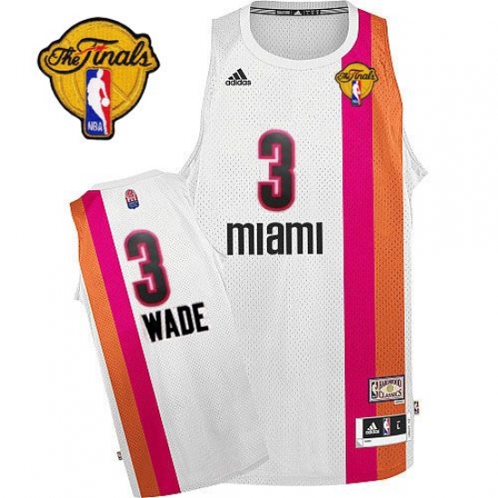 Men's Adidas Miami Heat 3 Dwyane Wade Swingman White ABA Hardwood Classic Finals Patch NBA Jersey