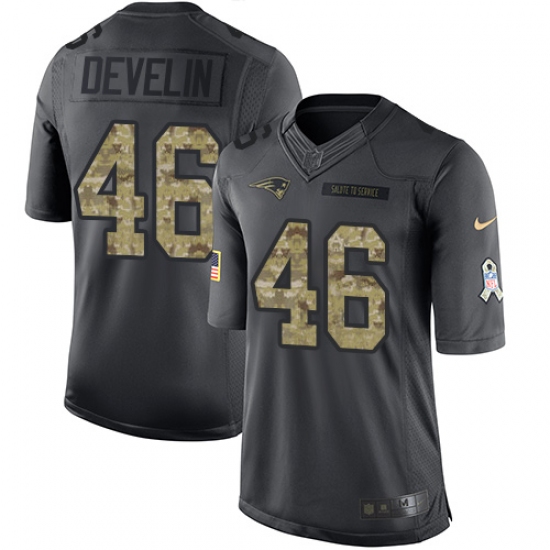 Men's Nike New England Patriots 46 James Develin Limited Black 2016 Salute to Service NFL Jersey