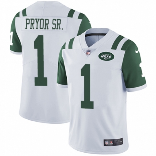 Men's Nike New York Jets 1 Terrelle Pryor Sr. White Vapor Untouchable Limited Player NFL Jersey