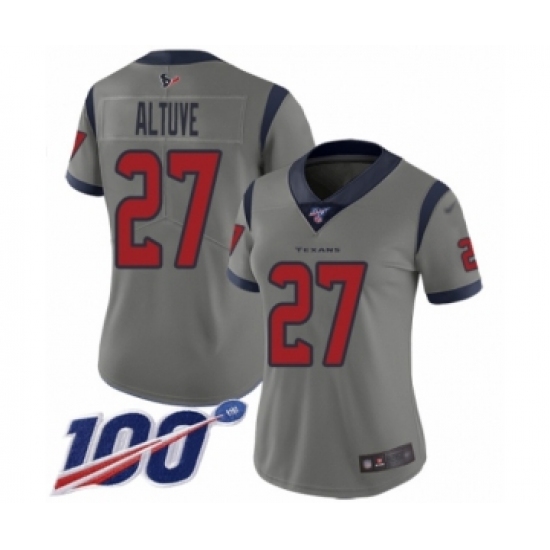 Women's Houston Texans 27 Jose Altuve Limited Gray Inverted Legend 100th Season Football Jersey
