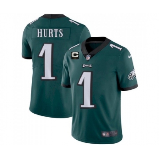 Men's Eagles 2022 1 Jalen Hurts Green With 2-star C Patch Vapor Untouchable Limited Stitched NFL Jersey