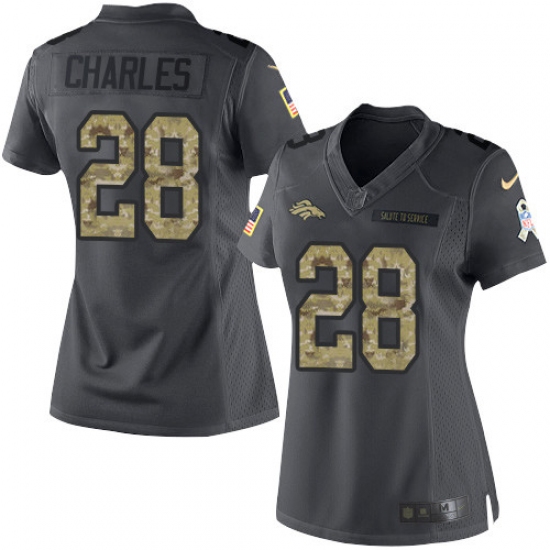Women's Nike Denver Broncos 28 Jamaal Charles Limited Black 2016 Salute to Service NFL Jersey