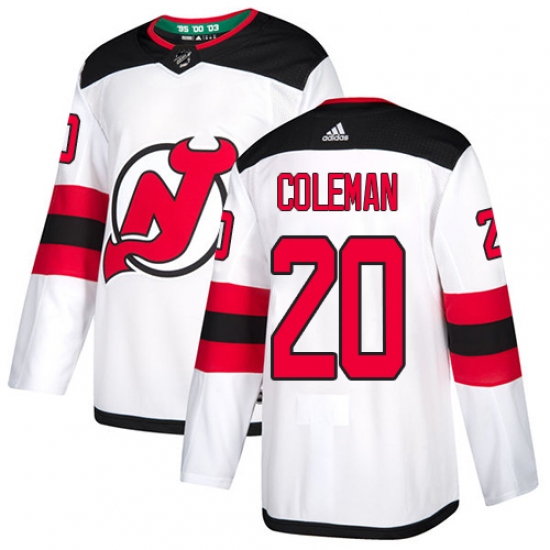 Men's Adidas New Jersey Devils 20 Blake Coleman Authentic White Away NHL Jersey