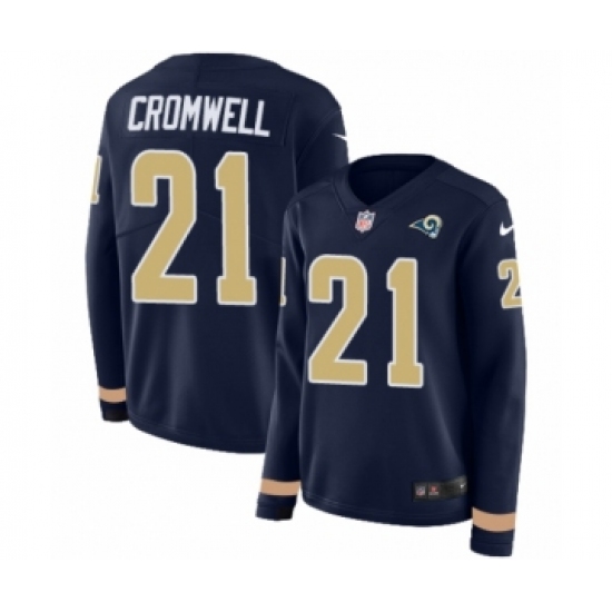 Women's Nike Los Angeles Rams 21 Nolan Cromwell Limited Navy Blue Therma Long Sleeve NFL Jersey