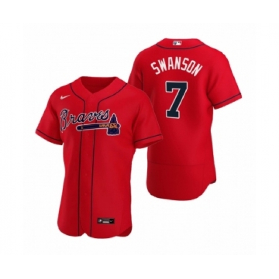 Men's Atlanta Braves 7 Dansby Swanson Nike Red Authentic 2020 Alternate Jersey