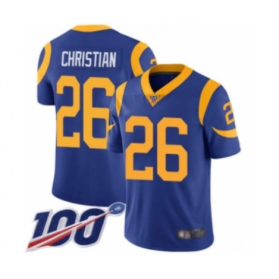 Youth Los Angeles Rams 26 Marqui Christian Royal Blue Alternate Vapor Untouchable Limited Player 100th Season Football Jersey