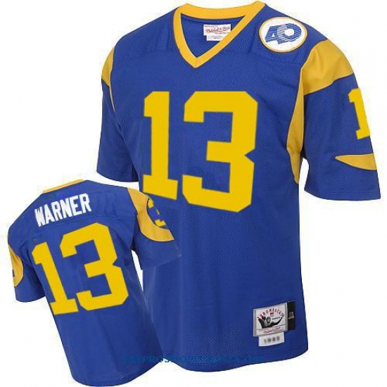Mitchell and Ness Los Angeles Rams 13 Kurt Warner Authentic Blue Throwback NFL Jersey