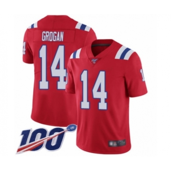 Men's New England Patriots 14 Steve Grogan Red Alternate Vapor Untouchable Limited Player 100th Season Football Jersey