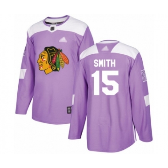 Youth Chicago Blackhawks 15 Zack Smith Authentic Purple Fights Cancer Practice Hockey Jersey