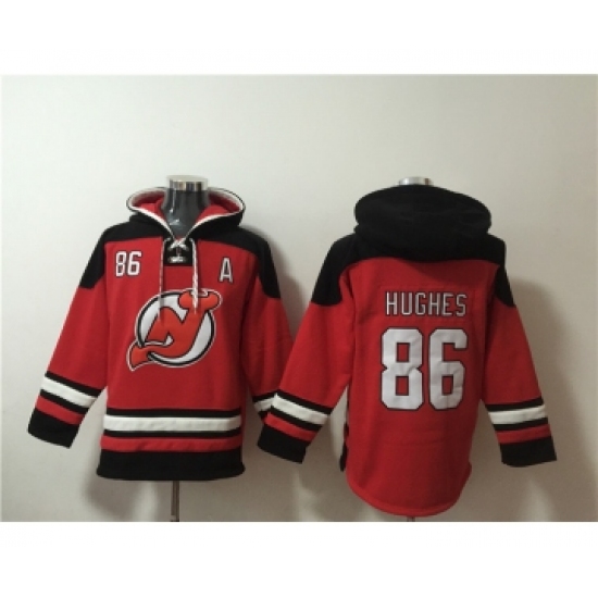 Men\'s New Jersey Devils 86 Jack Hughes Red Ageless Must-Have Lace-Up Pullover Hoodie