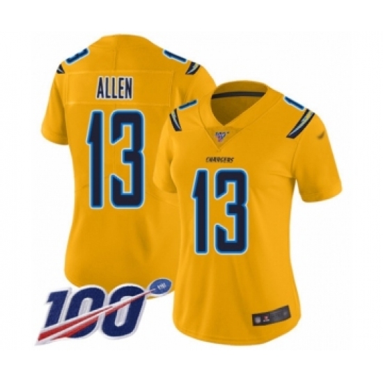 Women's Los Angeles Chargers 13 Keenan Allen Limited Gold Inverted Legend 100th Season Football Jersey