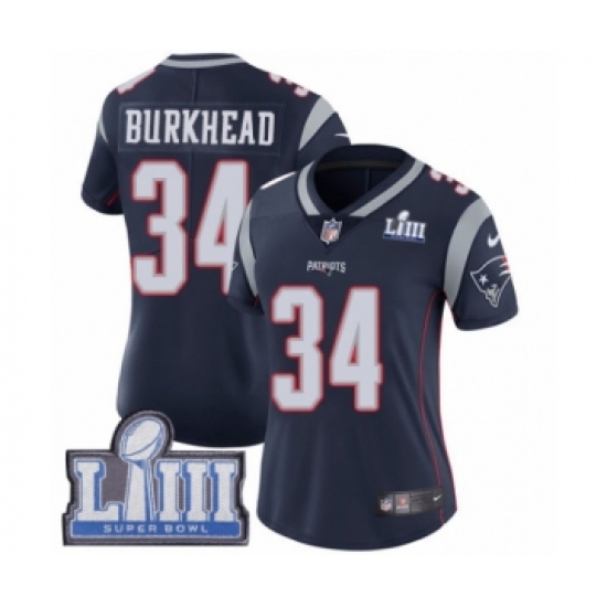 Women's Nike New England Patriots 34 Rex Burkhead Navy Blue Team Color Vapor Untouchable Limited Player Super Bowl LIII Bound NFL Jersey