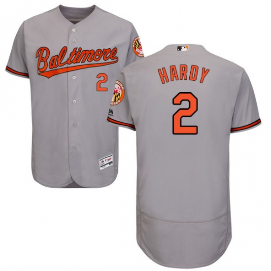 Men's Majestic Baltimore Orioles 2 J.J. Hardy Grey Road Flex Base Authentic Collection MLB Jersey