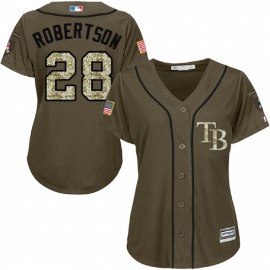 Women's Majestic Tampa Bay Rays 28 Daniel Robertson Authentic Green Salute to Service MLB Jersey