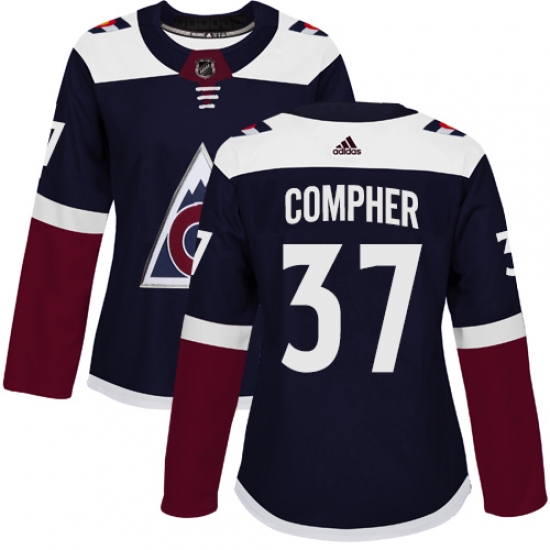 Women's Adidas Colorado Avalanche 37 J.T. Compher Authentic Navy Blue Alternate NHL Jersey