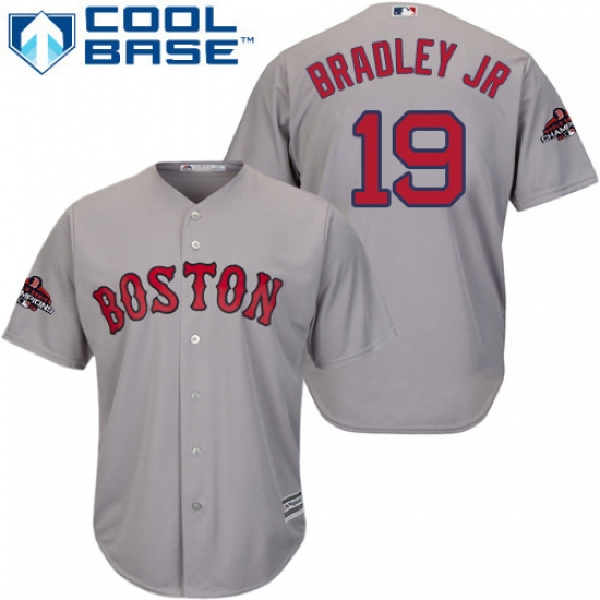 Youth Majestic Boston Red Sox 19 Jackie Bradley Jr Authentic Grey Road Cool Base 2018 World Series Champions MLB Jersey