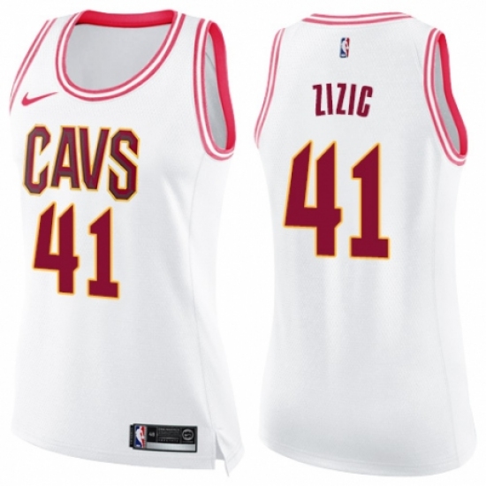 Women's Nike Cleveland Cavaliers 41 Ante Zizic Swingman White/Pink Fashion NBA Jersey