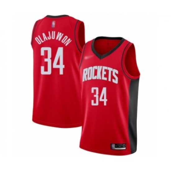 Women's Houston Rockets 34 Hakeem Olajuwon Swingman Red Finished Basketball Jersey - Icon Edition
