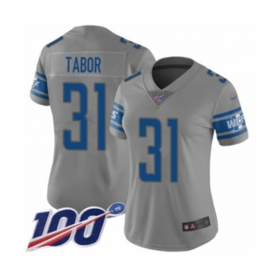 Women's Detroit Lions 31 Teez Tabor Limited Gray Inverted Legend 100th Season Football Jersey
