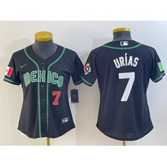 Women's Mexico Baseball 7 Julio Urias Number 2023 Black World Classic Stitched Jersey