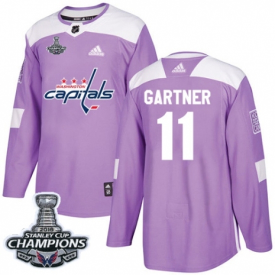 Men's Adidas Washington Capitals 11 Mike Gartner Authentic Purple Fights Cancer Practice 2018 Stanley Cup Final Champions NHL Jersey