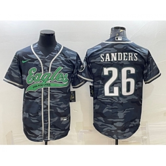 Men's Philadelphia Eagles 26 Miles Sanders Grey Camo With Patch Cool Base Stitched Baseball Jersey